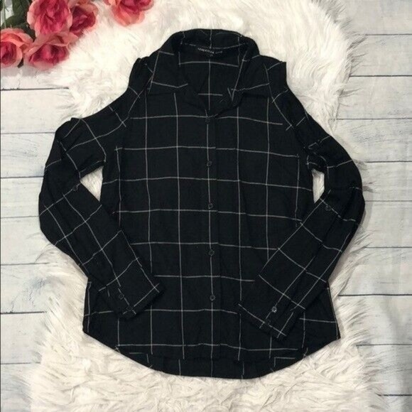 REVOLVE Generation Love Black/White Plaid Cold Shoulder Top Roll Tab Sleeve  S - Picture 2 of 4
